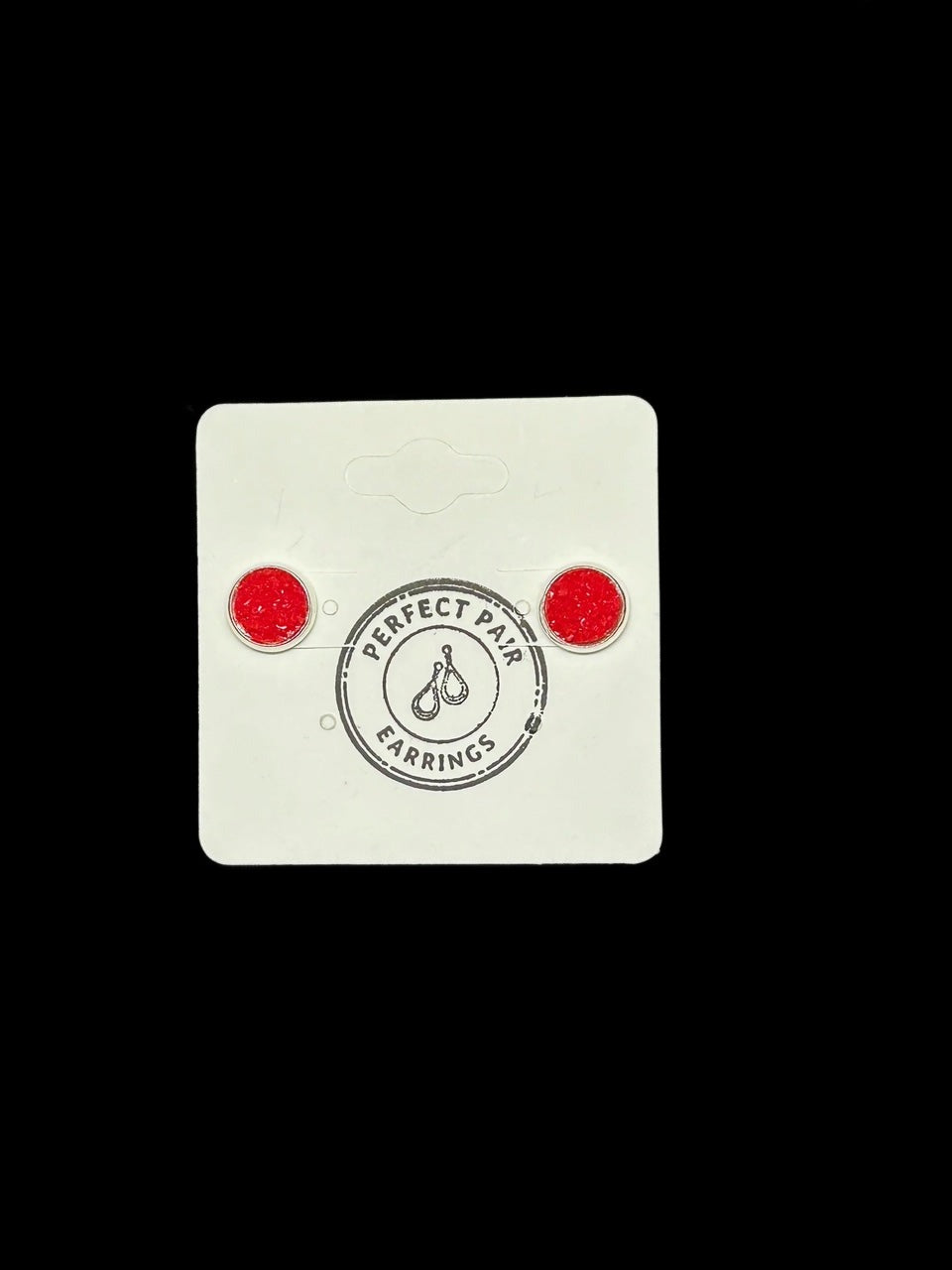 8mm Glitter Stud - Red on Silver