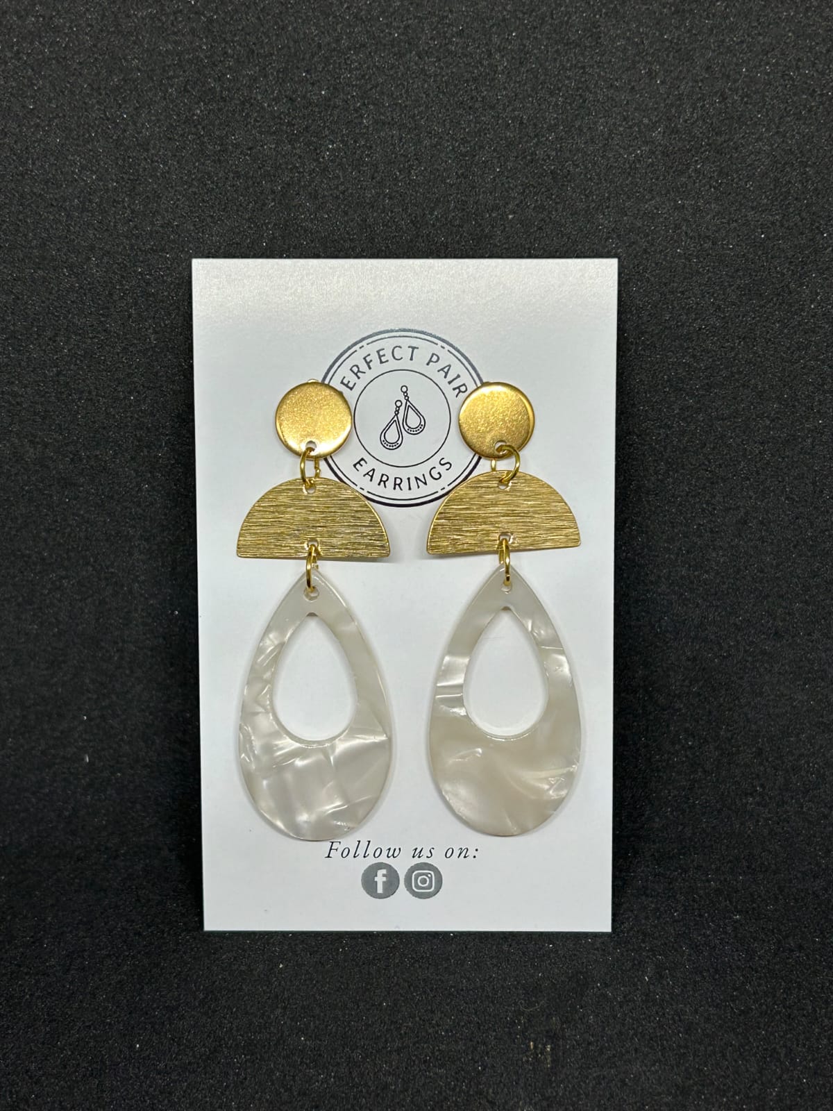 Gold Studs with White Acetate Resin Dangle